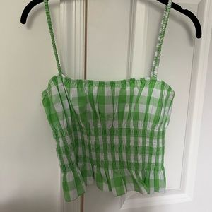 Lime green Gingham ruched cami